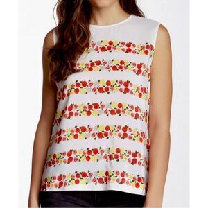 Equipment Cream Silk Floral Sleeveless Button Back Blouse Size Large